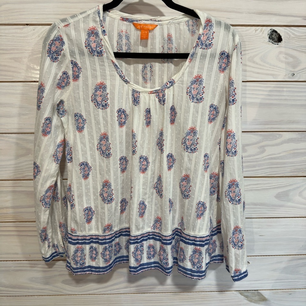 Joe Fresh White and Blue Blouse